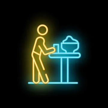 Man having dinner at table neon sign vibrant signage Stock Illustration