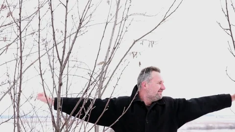 Man Having Fun And Dancing, Winter Time Stock Footage 100647263