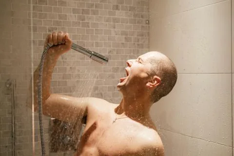 Man having fun in bathroom. Stock Photos