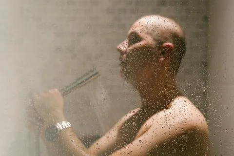 Man having fun in bathroom. Stock Photos