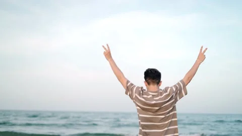 Man Having Fun In The Beach Stock Footage 197468717