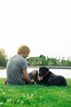 Man having fun with his dog. Stock Photos