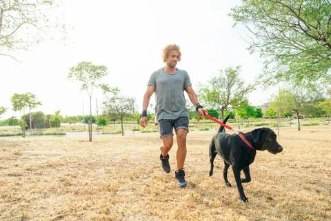 Man having fun with his dog. Stock Photos