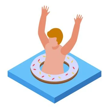 Man having fun inside donut shape inflatable ring in swimming pool Stock Illustration