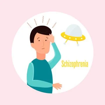 Man having hallucinations. Schizophrenia problem Stock Illustration