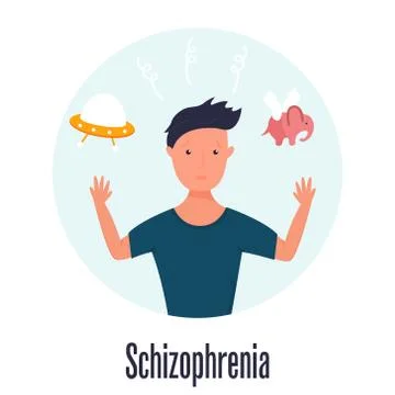 Man having hallucinations. Schizophrenia problem Stock Illustration
