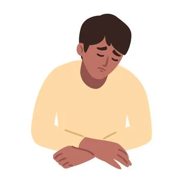 Man is having a headache. Boy feels anxiety and depression. Stock Illustration