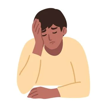 Man is having a headache. Boy feels anxiety and depression. Stock Illustration