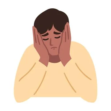 Man is having a headache. Boy feels anxiety and depression. Stock Illustration