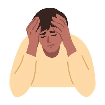 Man is having a headache. Boy feels anxiety and depression. Stock Illustration