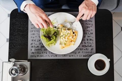 Man having lunch in cafe 스톡 사진