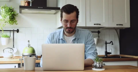 Man having problems with laptop feels annoyed due data loss Video stock 135580428