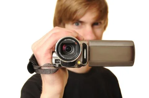 Man with hd camcorder Stock Photos