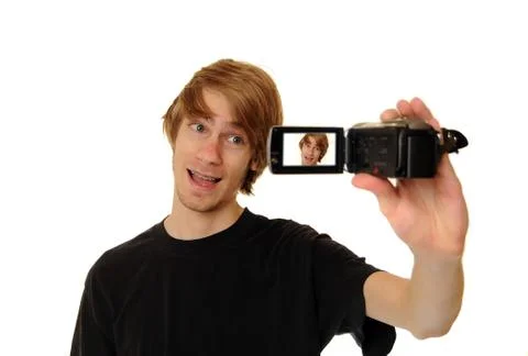 Man with hd camcorder Foto stock