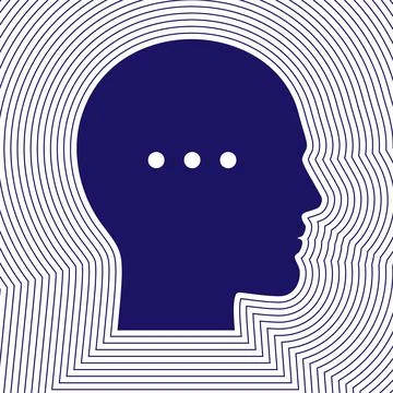 Man head with 3 dots inside and lines spreading around him. Scientific concept Stock Illustration