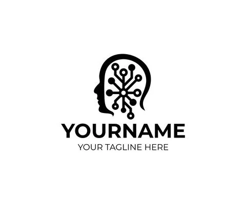 Man head and artificial intelligence logo design Stock Illustration