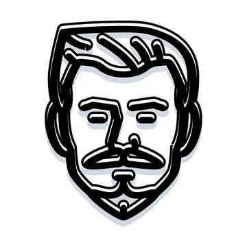 Man head with beard and mustache outline drawing Stock Illustration