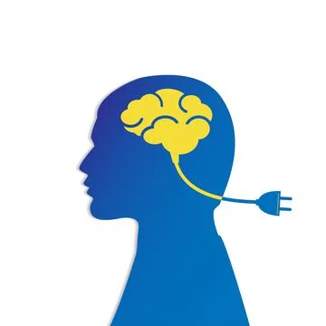 Man head with brain and plug, charging. Stock Illustration