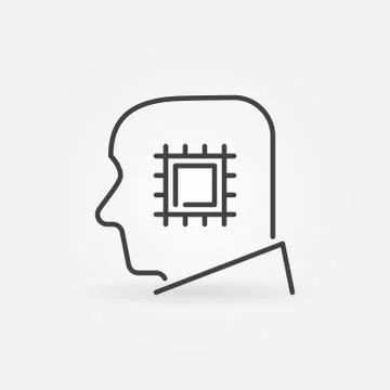 Man Head with Chip or Processor linear vector concept icon Stock Illustration
