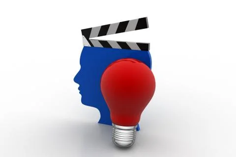 Man head clapboard with light bulb, new idea concept Stock Illustration