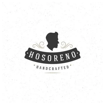 Man Head Design Element in Vintage Style for Barber Shop Salon Logo Stock Illustration
