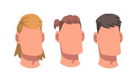 Man Head with Face and Neck Having Different Hairstyle Vector Set Stock Illustration