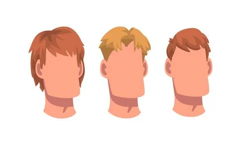 Man Head with Face and Neck Having Different Hairstyle Vector Set Stock Illustration