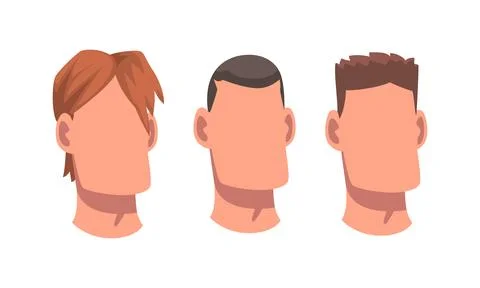 Man Head with Face and Neck Having Different Hairstyle Vector Set Stock Illustration