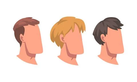 Man Head with Face and Neck Having Different Hairstyle Vector Set Stock Illustration