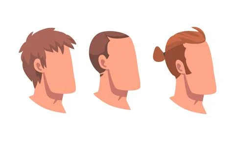 Man Head with Face and Neck Having Different Hairstyle Vector Set Stock Illustration