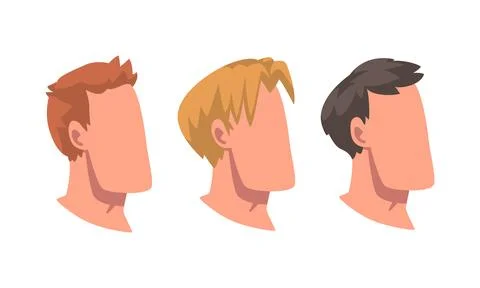 Man Head with Face and Neck Having Different Hairstyle Vector Set Stock Illustration