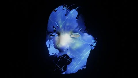 Man head face with wave like patterns moving fast like thought or information Stock Footage 246787169
