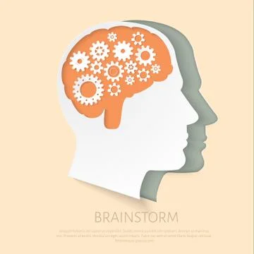 Man  head with   gears as a symbol work of brain. Stock Illustration