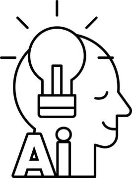 Man head with a light bulb on it and the word AI underneath Stock Illustration