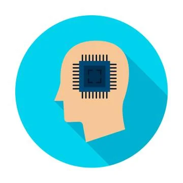 Man Head Microchip Circle Icon Illustrazione stock
