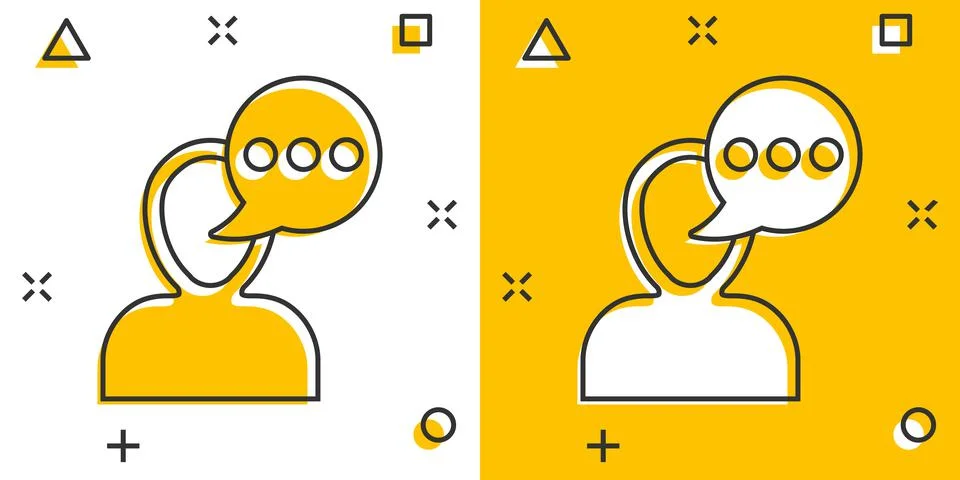 Man head mind thinking icon in comic style. Speech bubble with people vector  스톡 일러스트
