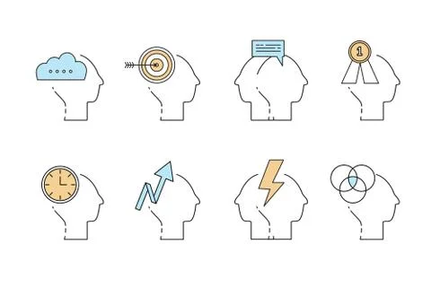 Man head mind thinking vector icon set, business, money, goal, motivation 스톡 일러스트