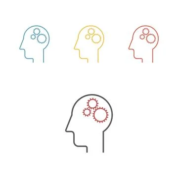 Man head mind thinking vector icon. Psychology. Gear in the head 스톡 일러스트