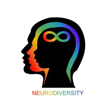 Man head profile with rainbow infinity symbol Stock Illustration