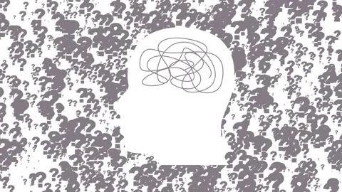 A man head in profile with a tangled ball of nerves, scribbles symbolizing a Video stock 269741781