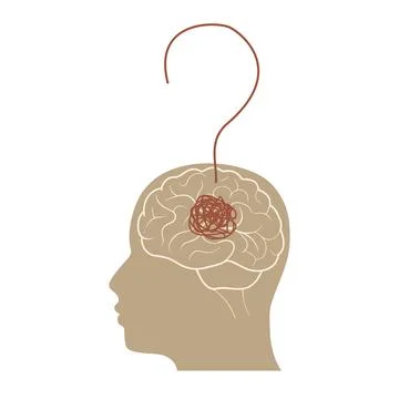 A man head in profile with a tangled ball of nerves, scribbles symbolizing .. Stock Illustration
