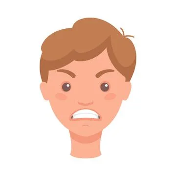 Man Head Showing Angry Face Expression and Emotion Frowning Front Vector Illustrazione stock