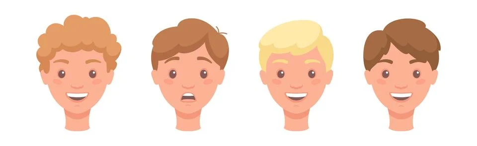 Man Head Showing Face Expression and Emotion Front Vector Set Illustrazione stock