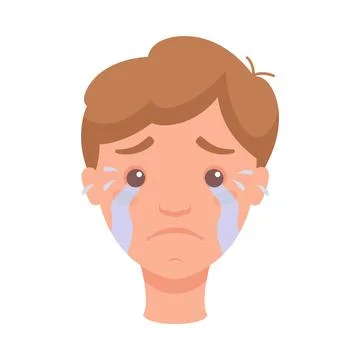 Man Head Showing Sad Face Expression and Emotion Crying Front Vector Stock Illustration