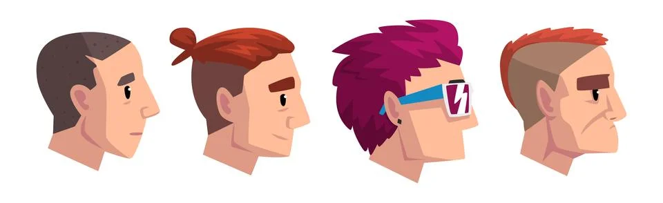 Man Head Side View with Different Hairstyle Vector Set Stock Illustration
