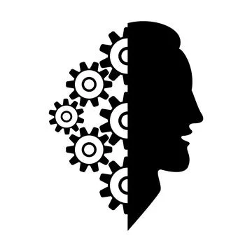 A man head silhouette with gears inside. Vector clipart and drawing.  Stock Illustration