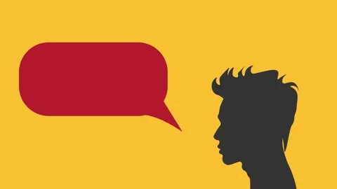 Man Head silhouette with speech Bubble Animation on yellow background. Pers.. Stock Footage 305671686