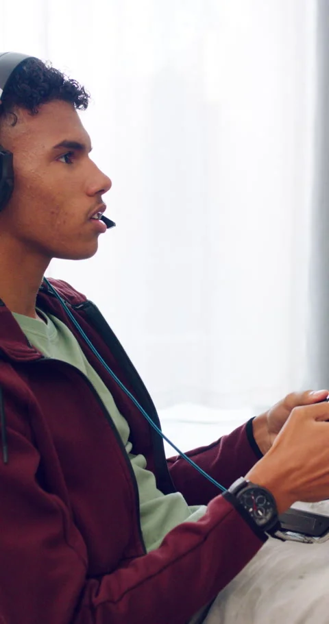 Man, headphones and gamer with controller for esport, match or online tournament Stock Footage 335111954