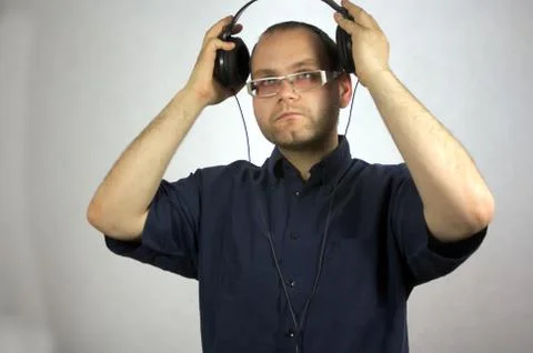 Man with headphones on white background Foto stock