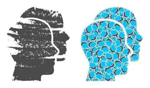 Man Heads Icon Recursion Mosaic and Grunge Textured Icon Stock Illustration